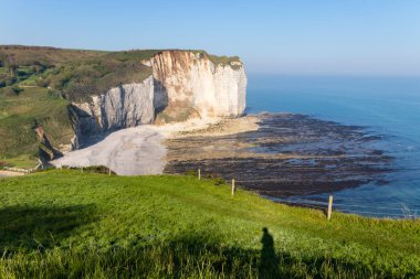 Aiguille Etretat cliff deniz tarafında ve onun güzel kireçtaşı kayalıklarla