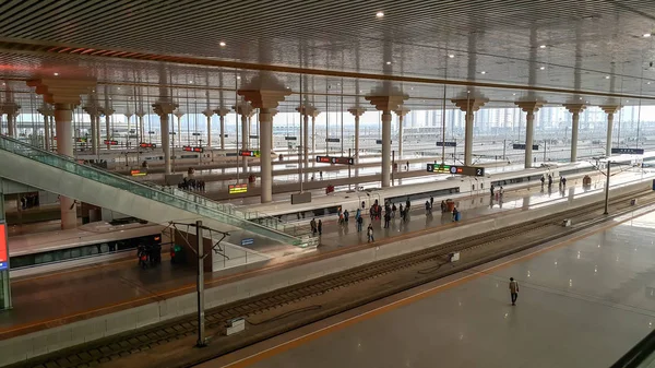 High Speed Rail Hsr Trains Nanjing Station China Direction Shanghai — Stock Photo, Image