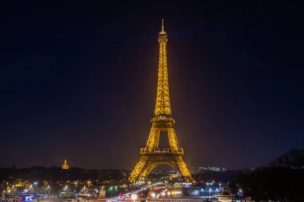 Eiffelova Věž Noci Jeho Světla Show Paříži Francie — Stock fotografie