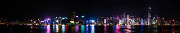 Panoramisch Uitzicht Hong Kong Bay 20000 3680 Pixels Bij Nacht — Stockfoto