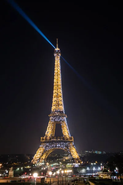 Torre Eiffel Noite Com Seu Show Luzes Paris França — Fotografia de Stock