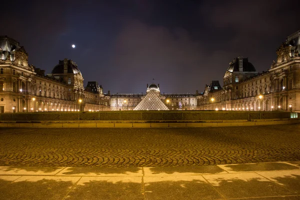 Muzeum Louvre Pyramida Noci Paříž Francie — Stock fotografie