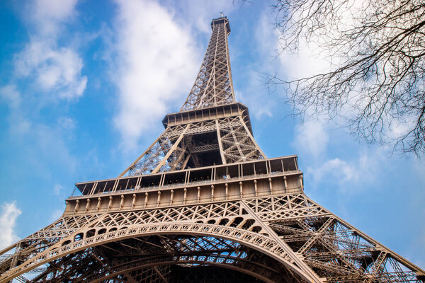 Eiffel Tower and its blue background in Paris, France