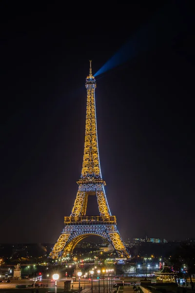 Eiffelova Věž Noci Jeho Světla Show Paříži Francie — Stock fotografie