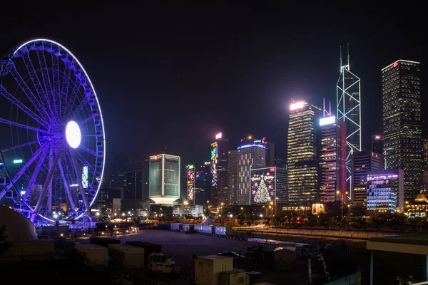 Большое Колесо Центре Гонконга Ночью — стоковое фото