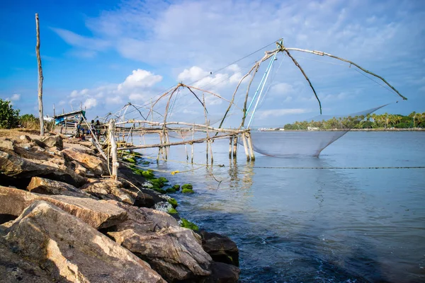 Rete Pesca Cinese Riva Mare Kerala India — Foto Stock