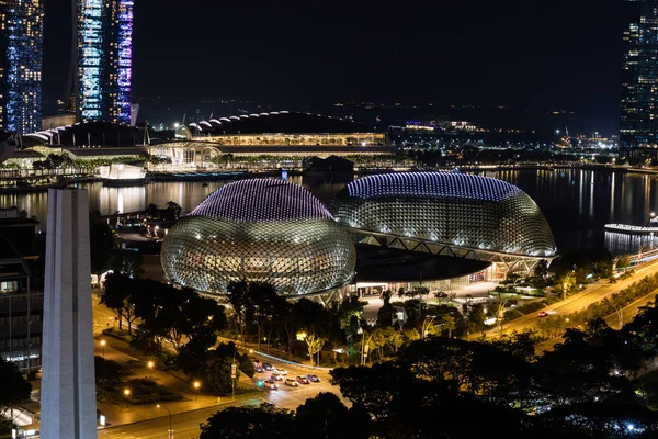 Vista Nocturna Del Centro Singapur Esplanade Theatre Bay — Foto de Stock
