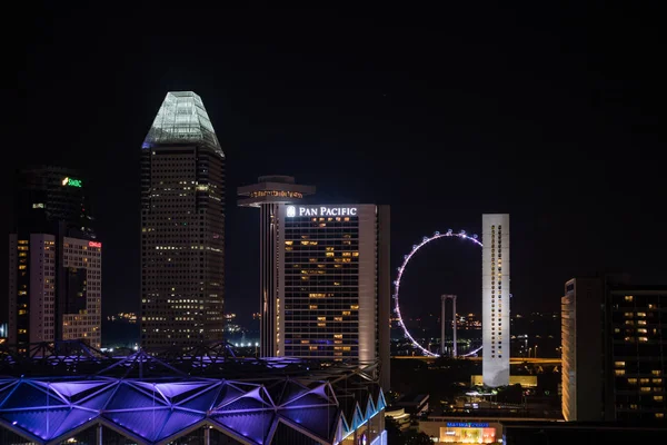 Vista Nocturna Del Centro Singapur Marina Bay Big Wheel —  Fotos de Stock