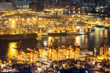 Limanlar ve deniz ticaret ticaret ile Hong Kong havadan görünümü