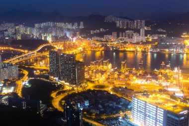 Limanlar ve deniz ticaret ticaret ile Hong Kong havadan görünümü