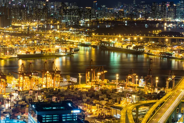 Luchtfoto Van Het Hong Kong Met Havens Zee Handel Handel — Stockfoto