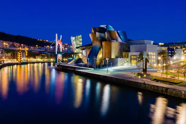 Bilbao city architectural at night and touristic places highligh — Stock Photo, Image