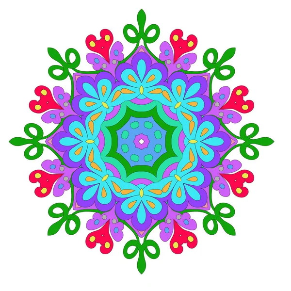 Süs yuvarlak organik desen, beyaz arka plan üzerinde birçok ayrıntı ile daire renkli mandala, duvar kağıdı için kullanılabilir, desen dolgular, arka plan, yuvarlak süs doğal doily desen, mandala