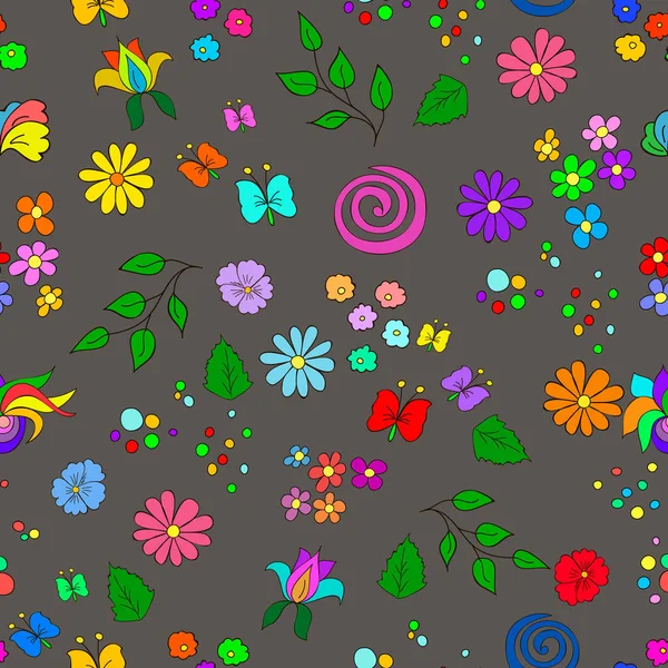 Padrão Sem Costura Verão Das Crianças Com Flores Folhas Redemoinhos — Fotografia de Stock