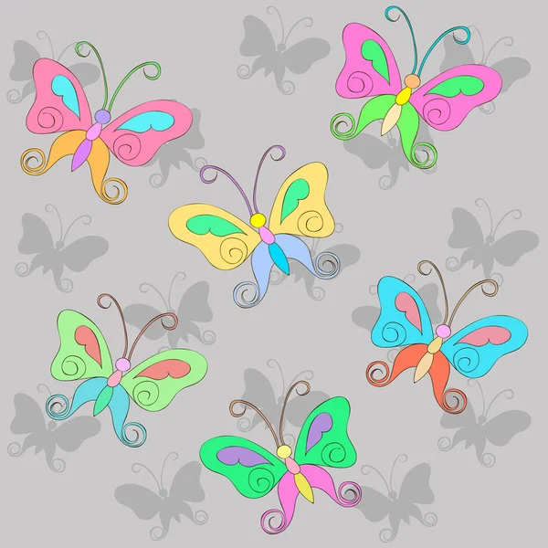 Patrón Con Mariposa Colores Sobre Fondo Gris Con Sombra —  Fotos de Stock