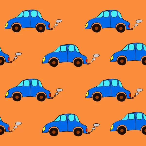Seamless cartoon cars pattern on a orange background.  Happy baby pattern.