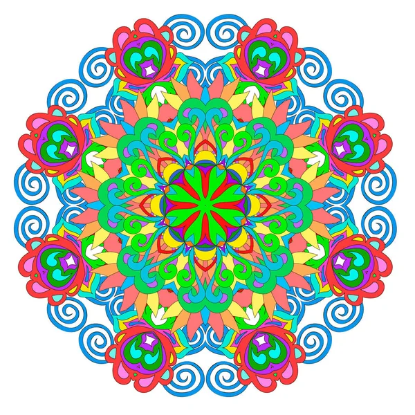 Ornamental Organic Pattern Circle Colorful Mandala Many Details White Background — стоковое фото
