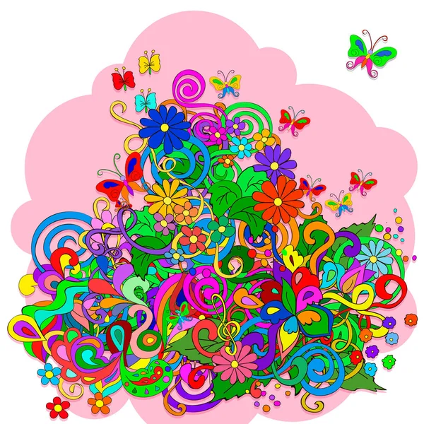 Doodles Con Fiori Vortice Uno Sfondo Rosa Elementi Doodle Separati — Foto Stock