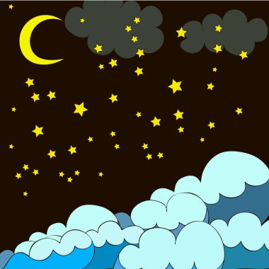 Yıldız, dalgalar, siyah arka plan üzerinde ay ile Gece deseni, duvar kağıdı için kullanılabilir, desen dolgular, web sayfası arka plan, yüzey dokuları.
