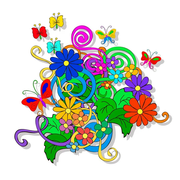 Summer Doodles Con Fiori Vortice Uno Sfondo Bianco Elementi Doodle — Foto Stock