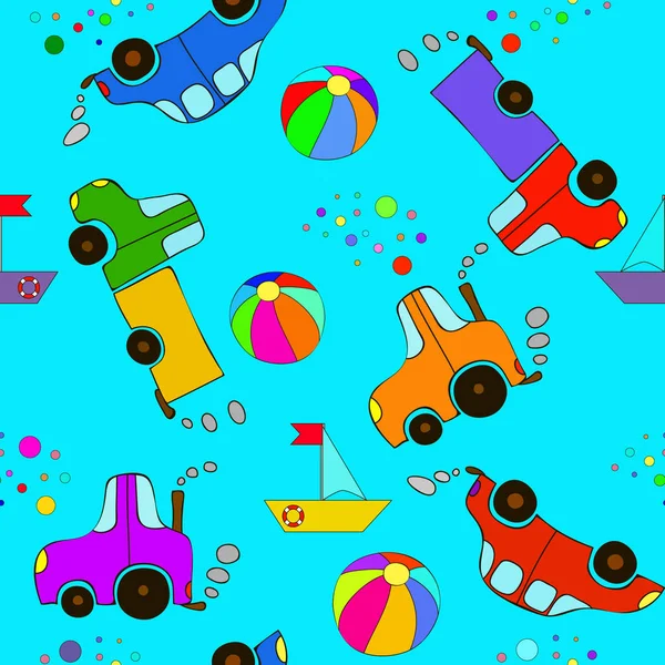Naadloze Cartoon Auto Bal Bubbels Schip Trekker Truck Patroon Een — Stockfoto
