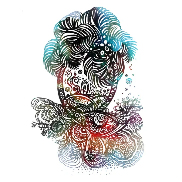 Zeichnung Illustration Einer Palme Abstrakte Farbige Elemente Des Ornaments — Stockfoto