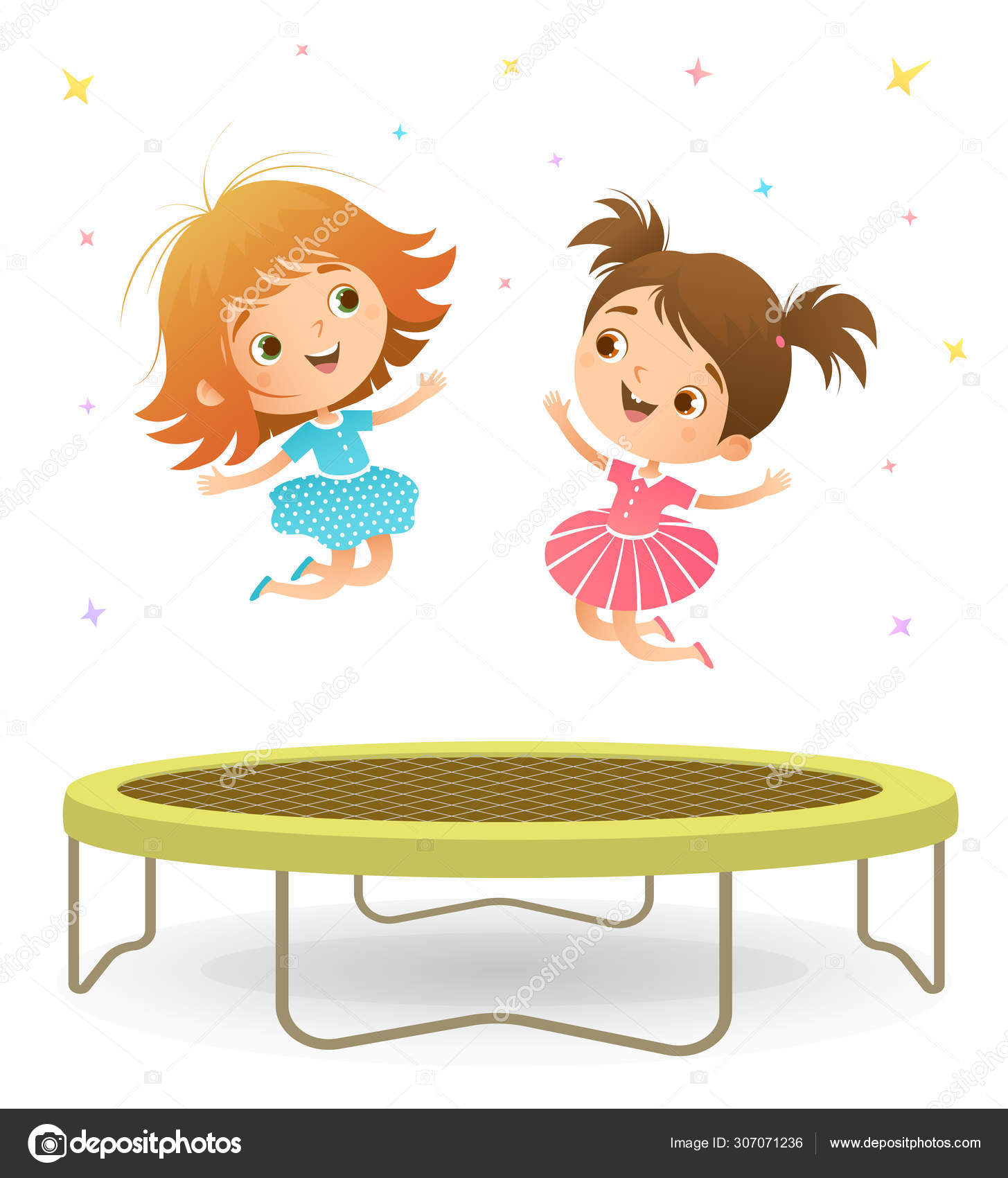 Vector Illustration Happy Girls Jumping Trampoline Stock Vector C Ele Nik 307071236