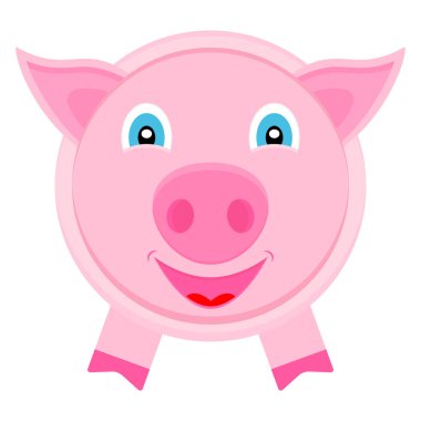 Tatlı bebek domuz suratlı bir kafa. Vektör karikatür çizimi. Beyaz arkaplanda tırman ve çizim yap.  