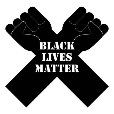 Siyahların hayatı önemlidir. Alıntı, mesaj, slogan. Poster, afiş, çapraz kollar ve yumruklar kaldırılmış el ilanı. Tüm dünyadaki siyah insanların haklarını koruma protestosu. Vektör İllüstrasyonu.