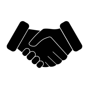 El sıkışma vektör siluet simgesi. Ortaklık, güven, dostluk ve işbirliği. Beyaz arkaplanda izole illüstrasyon.