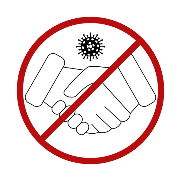 赤い禁止記号の握手アイコンはありません 物理的な接触を避ける 赤の禁止記号 ウイルス細菌は記号の中でCovid 白い背景のベクトルイラスト — ストックベクタ