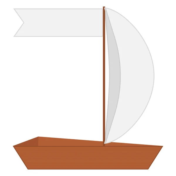 Barco Vela Madeira Com Uma Longa Bandeira Bandeira Vela Ilustração — Vetor de Stock
