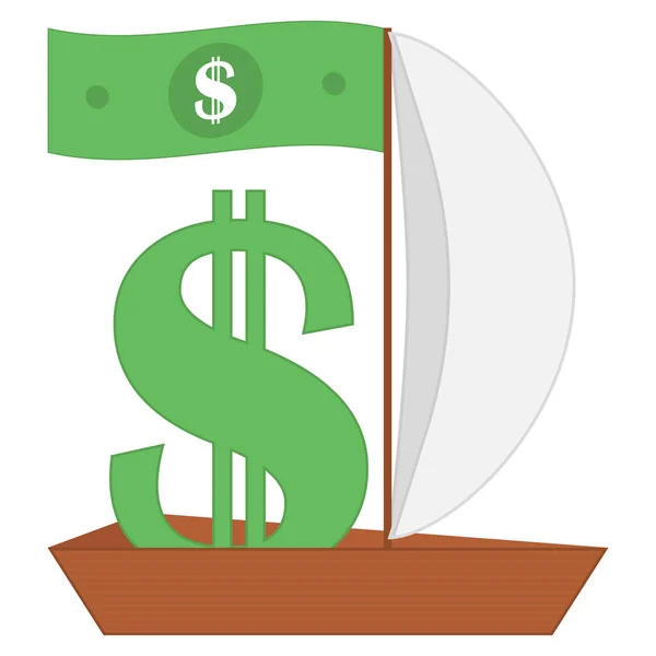 Dollar Sign Boat Sails Paper Dollar Mast Form Flag Banner — Stock Vector