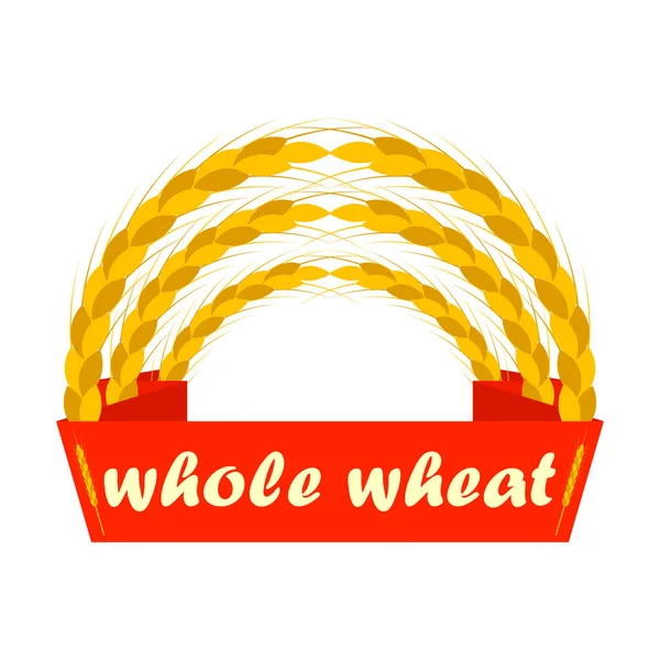 Logo Uszu Pszenicy Wstążka Napisem Pełnoziarnista Okrągłe Kształty Złote Żółte — Wektor stockowy