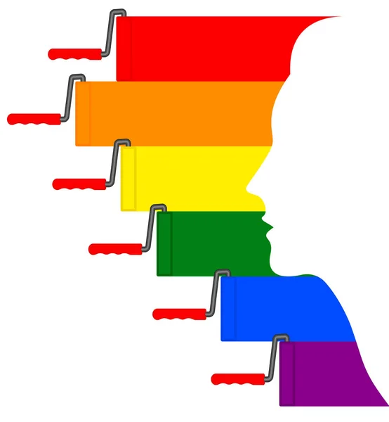 Silueta Cabeza Una Mujer Fondo Bandera Lgbt Ilustración Vectorial Aislada — Archivo Imágenes Vectoriales