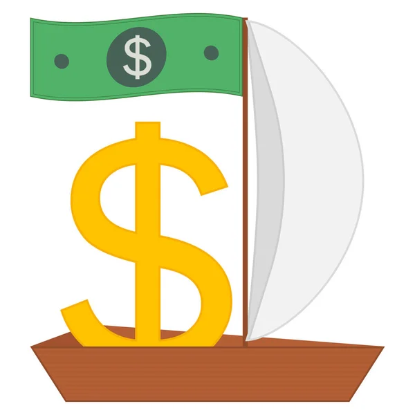 Golden Dollar Sign Boat Sails Paper Dollar Mast Form Flag — Stock Vector