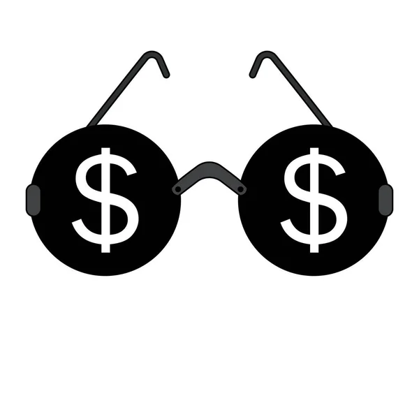 Gafas Redondas Negras Con Dos Signos Dólar Ilustración Vectorial Icono — Archivo Imágenes Vectoriales