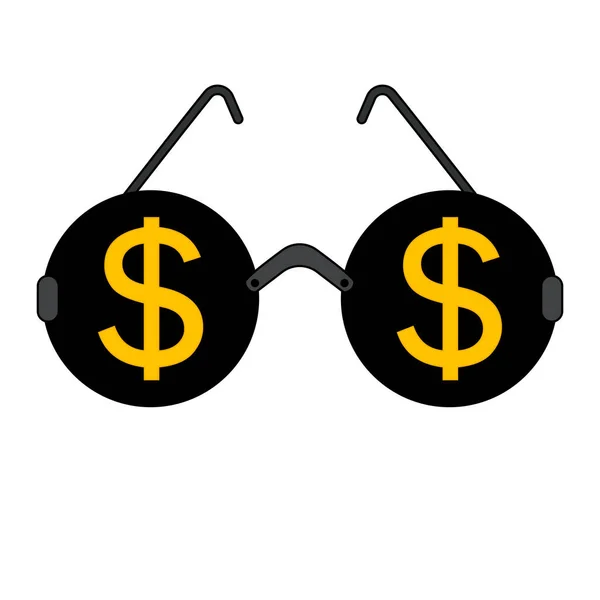 Gafas Redondas Negras Con Dos Signos Dólar Oro Ilustración Vectorial — Archivo Imágenes Vectoriales