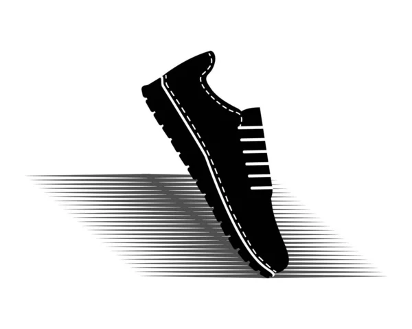 One Sneaker Shadow Sole Sport Shoe Running Black White Silhouette — Stock Vector