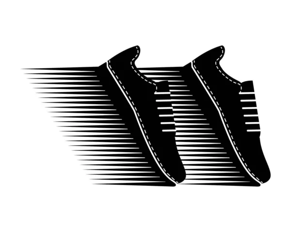 两只运动鞋在抽象架子上 跑鞋一双跑鞋 黑色和白色的轮廓 男女运动鞋 很时髦的年轻鞋子 矢量插图 侧视图 — 图库矢量图片
