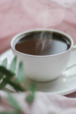 Kahve ile buhar sığ Dof