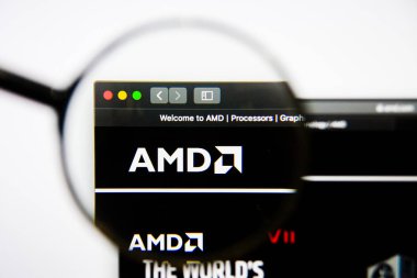 Los Angeles, Kaliforniya, ABD - 25 Ocak 2019: Gelişmiş Mikro Aygıtlar Web sitesi ana. AMD logo görüntü ekranda görünür.