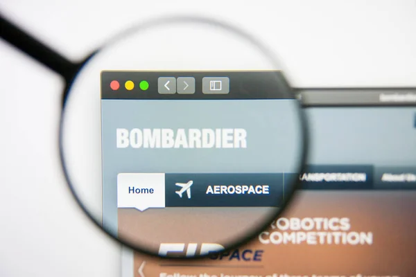 Los Angeles, California, USA - 14 February 2019: Bombardier aerospace website homepage. Bombardier logo visible on display screen. — Stock Photo, Image