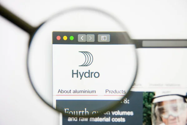 Los Ángeles, California, EE.UU. - 14 de febrero de 2019: página web de Norsk Hydro. Logotipo de Norsk Hydro visible en pantalla . — Foto de Stock