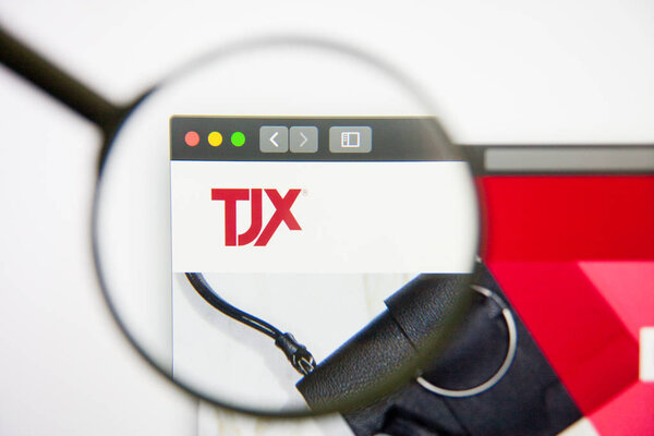 Los Angeles, California, USA - 14 February 2019: TJX Cos website homepage. TJX Cos logo visible on monitor screen.