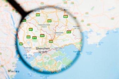 Shenzhen, Çin şehir görselleştirme açıklayıcı kavramı üzerinde büyüteç aracılığıyla göstermek perde