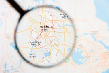Nanjing, Çin şehir görselleştirme açıklayıcı kavramı üzerinde büyüteç aracılığıyla göstermek perde