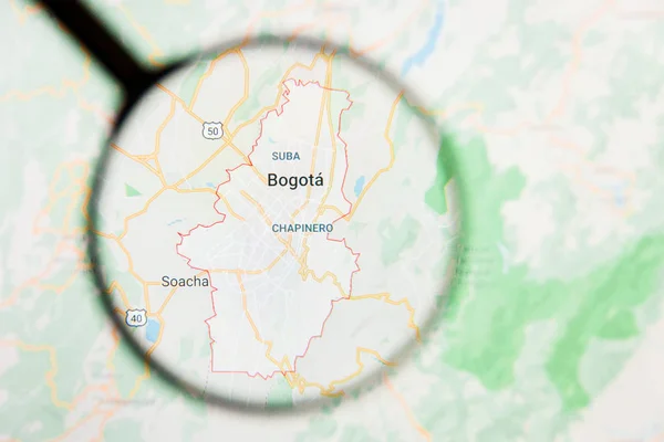 Bogota, Colombia city visualization illustrative concept on display screen through magnifying glass — Stock Photo, Image