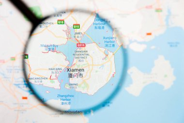 Xiamen, Çin şehir görselleştirme açıklayıcı kavramı üzerinde büyüteç aracılığıyla göstermek perde