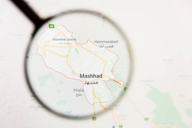 Mashhad, Iran city visualization illustrative concept on display screen through magnifying glass clipart